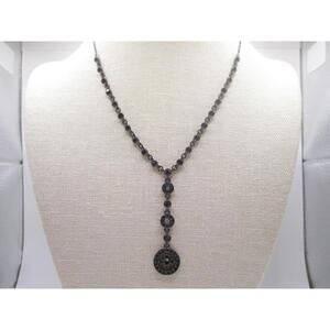 Monet Dainty Black Disk Circle Pendant Necklace with Stones Y drop 0054
